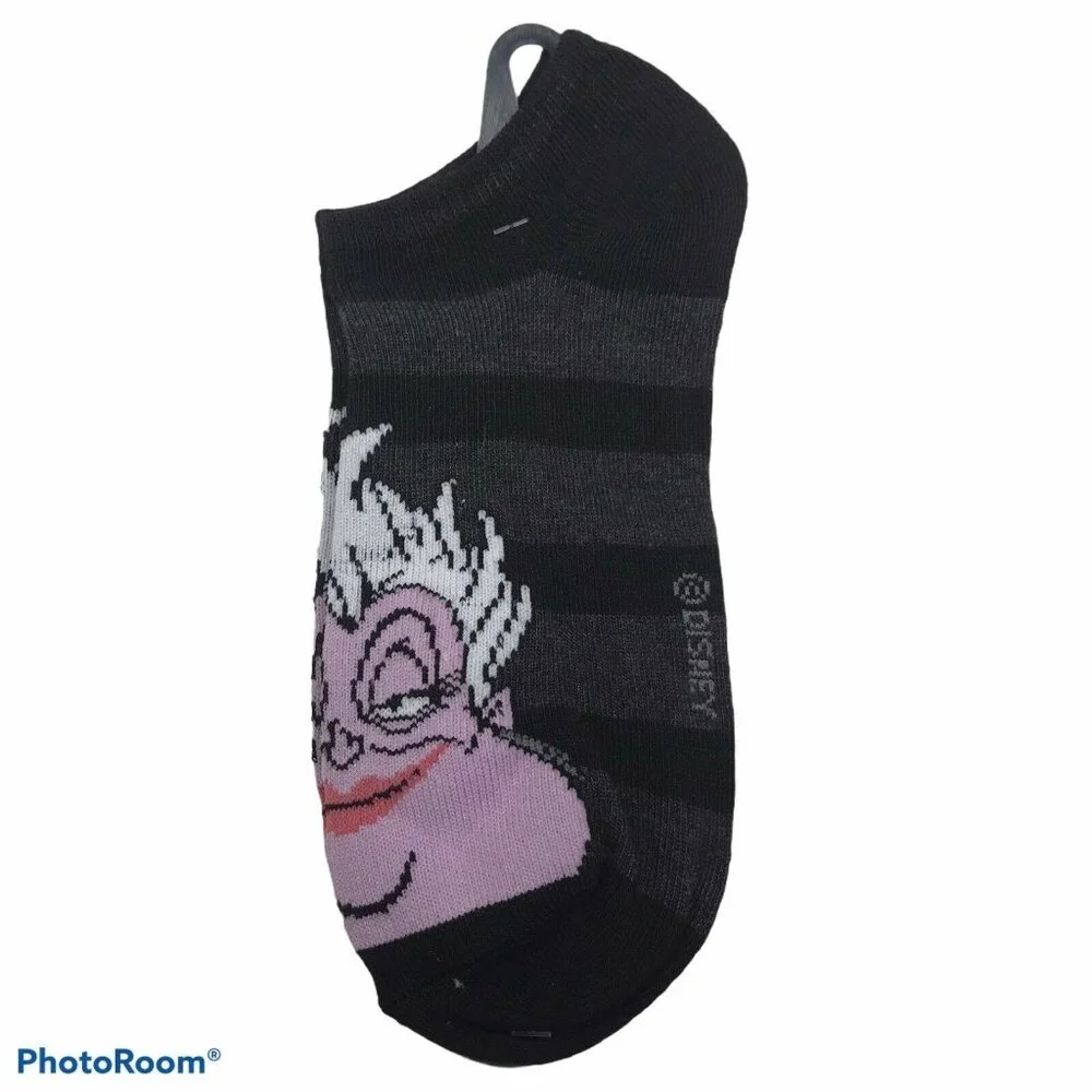 Disney Ursula Women’s Grey Shoe Size 4-10 No Show Socks New